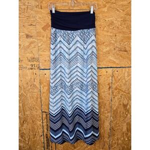 New Directions Womens M Maxi Skirt Chevron‎ Blue White Navy